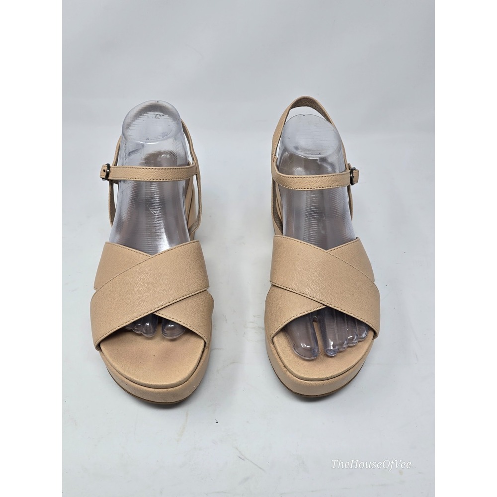 Eileen Fisher "Juno" Leather Platform Crisscross Ankle Strap Sandals sz 10